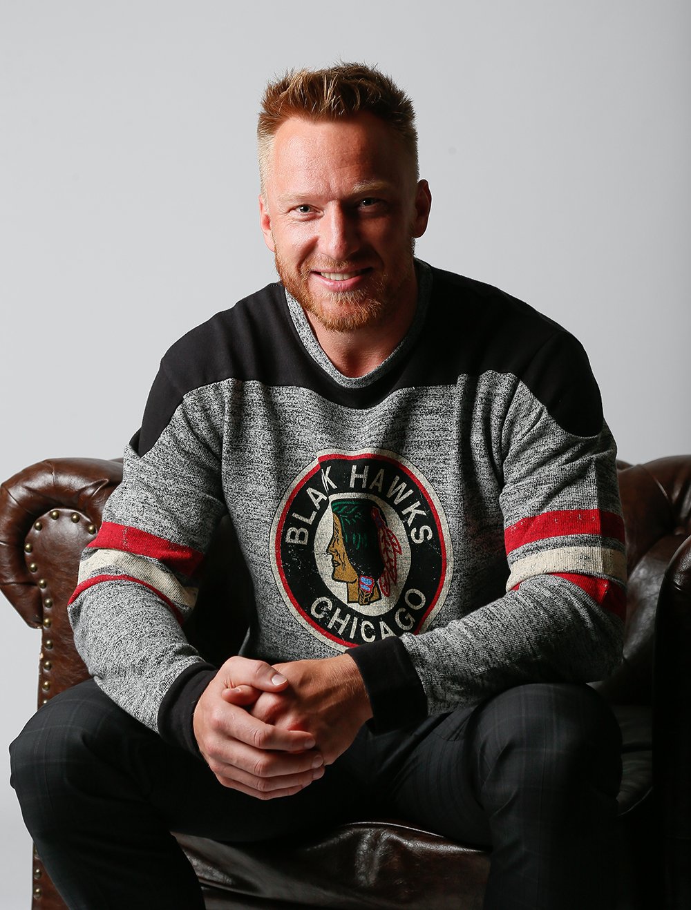 Happy Birthday, Marian Hossa!   Marian is wearing the Red Jacket Preston Sweater. 