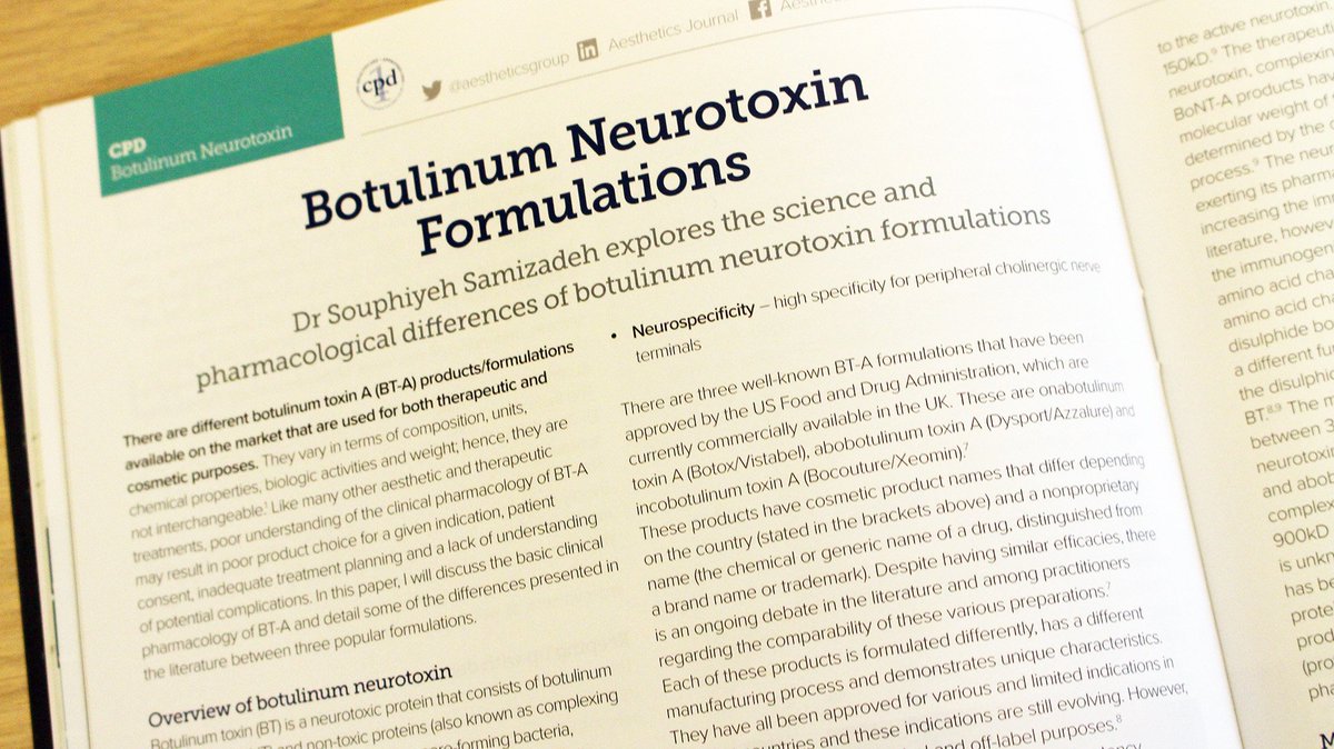 aestheticsgroup's tweet photo. This month's CPD focuses on botulinum toxin formations and analyses their science and pharmacological differences.
GAIN 1 CPD point and read it here:
https://t.co/x01hdlALgM
 @drssamizadeh  
#Aesthetics #Aestheticsjournal #BotulinumToxin https://t.co/3SLPuTJ62X