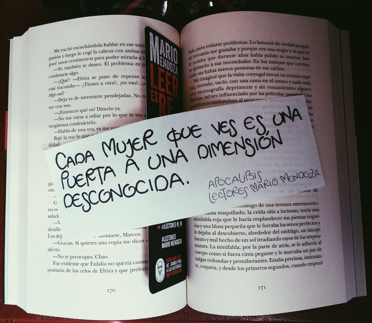 LectoresM_M's tweet photo. "Cada mujer que ves es una puerta a una dimensión desconocida"
#Apocalipsis
#LectoresMarioMendoza
#LeerEsResistir
#MarioMendoza
#RumboFilbo2018 https://t.co/MoFzLv7U8D