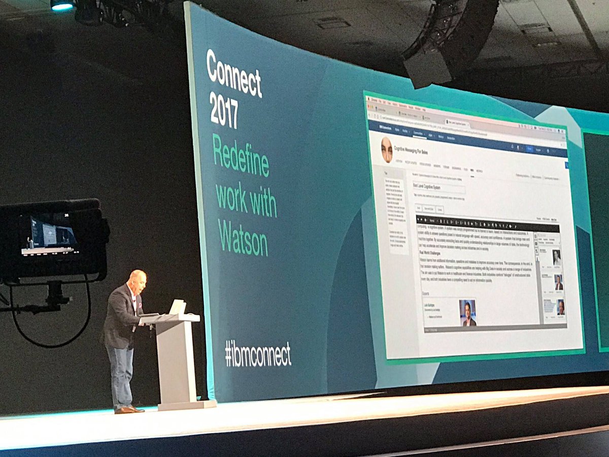 joinTiny's tweet image. #FlashbackFriday: @ccrummey gets on stage to demo an IBM #Watson-powered #TextboxIO with #cognitive, during the Opening General Session at #IBM Connect 2017 🙌 🚀 Exciting times!