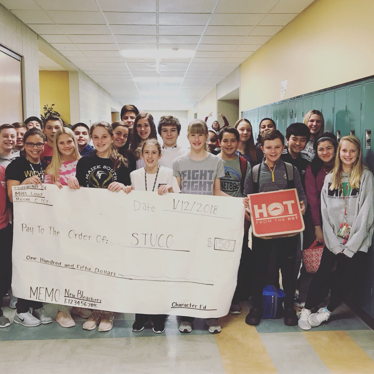 msms_kayclub's tweet photo. Today, your KAY Club officers surprised STUCO with $150 to help them fund their replacement of the gym bleachers AND pizza! Stay tuned: your student club could be next! #MavUp #GiveBack #KAYClub https://t.co/Wc5gywbwN3