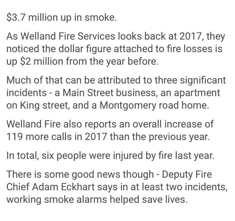 It was another record year for our Firefighters. We responded to more calls (7.5 calls for help per day), helped more people &amp; raised more money for charity. We are always proud to serve our beautiful City &amp; protect the residents &amp; visitors of <a href="/Welland/">City of Welland</a> <a href="/opffa/">OPFFA</a> <a href="/FCWFES/">FIRE CHIEF, WELLAND</a> <a href="/EckhartAdam/">Adam Eckhart - account not monitored</a>