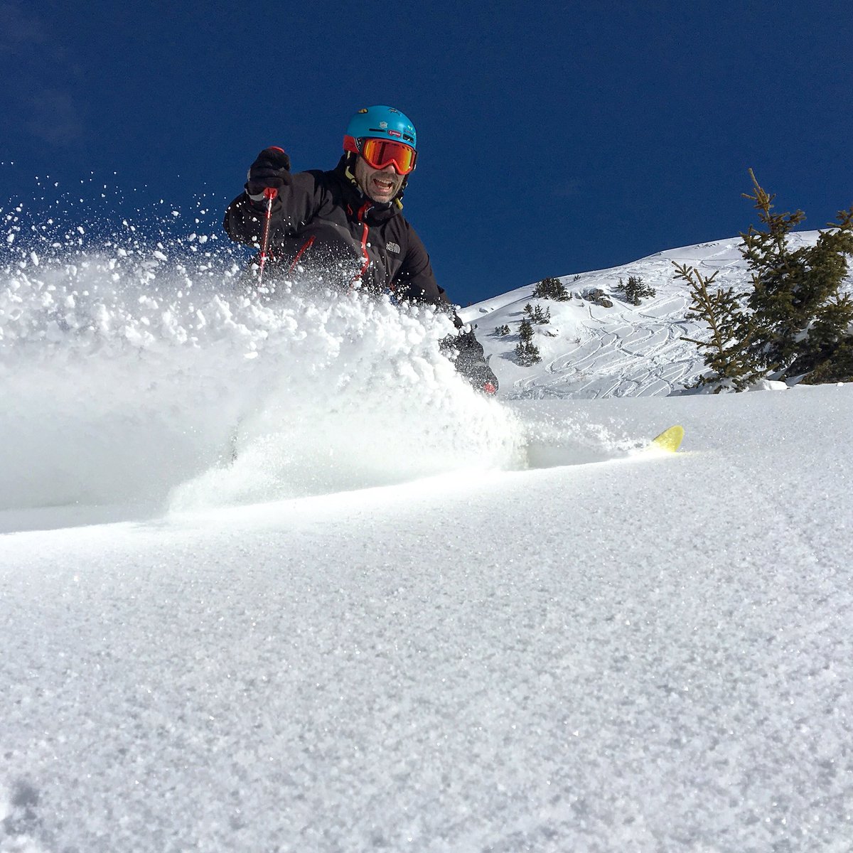 Today was all about finding the powder! #BlueSkies #Sun #Snow #Powder #LaPlagne #CreteCote #LaCabineSki #Alps #France #Mountain #OffPiste #HappyDays