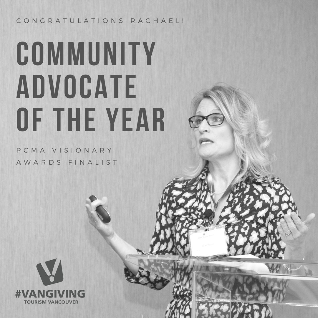 MeetVancouver's tweet photo. Rachael's leadership in the #meetingsindustry CSR space is admirable, and her efforts have been noticed through a PCMA Visionary Awards nomination for Community Advocate of the Year! Congratulations, @RachaelMRiggs! #VanGiving https://t.co/SCGCGT89WA