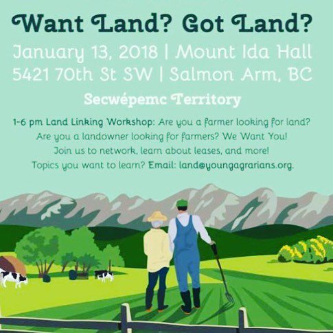 youngagrarians's tweet photo. Excited for our #landlink this Saturday in #salmonarmbc in partnership with the #Shuswap #Food Action #Co-op! Join us for networking between #landowners and land seekers, and nerding out with our educator/land matcher Darcy Smith and our seasoned expert … https://t.co/b8rVZCcyhi https://t.co/LkWMHaiyNR