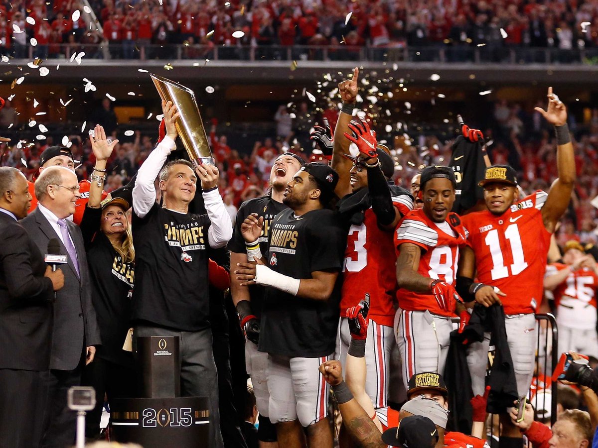 OhioStateAlumni's tweet photo. Happy #FlashbackFriday, Buckeyes! Three years ago, today, @OhioStateFB became the inaugural CFP national champions! #BuckeyeForLife #GoBucks https://t.co/REWKWh1Tdz