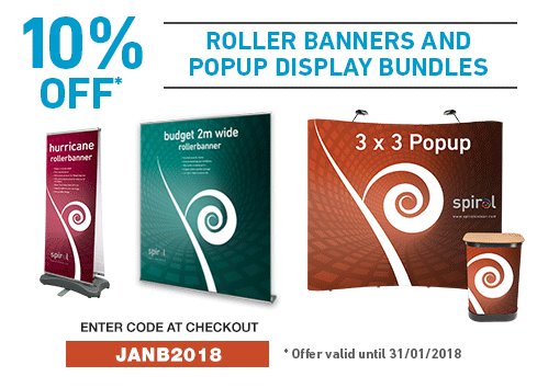 10% Off Roller Banners &amp; Popup Display Bundles! Just enter JANB2018 at checkout.