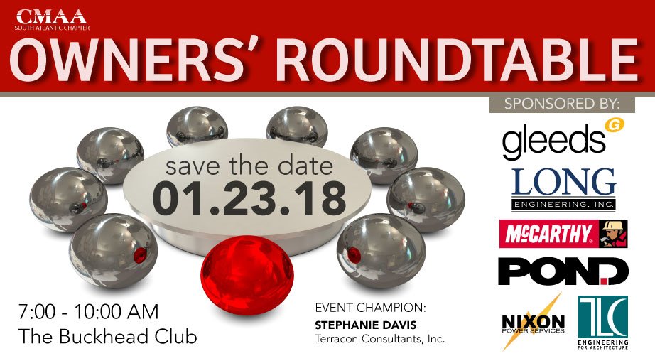 Thank you to our Owners' Roundtable Sponsors: @GleedsUSA, Long Engineering, <a href="/McCarthyBuild/">McCarthy Building Co</a>, <a href="/Nixon_Power/">Nixon Power Services</a>, @pondandcompany &amp; <a href="/TLC_Engineering/">TLC Engineering Solutions</a>.   
ow.ly/HoqD30hJOgl