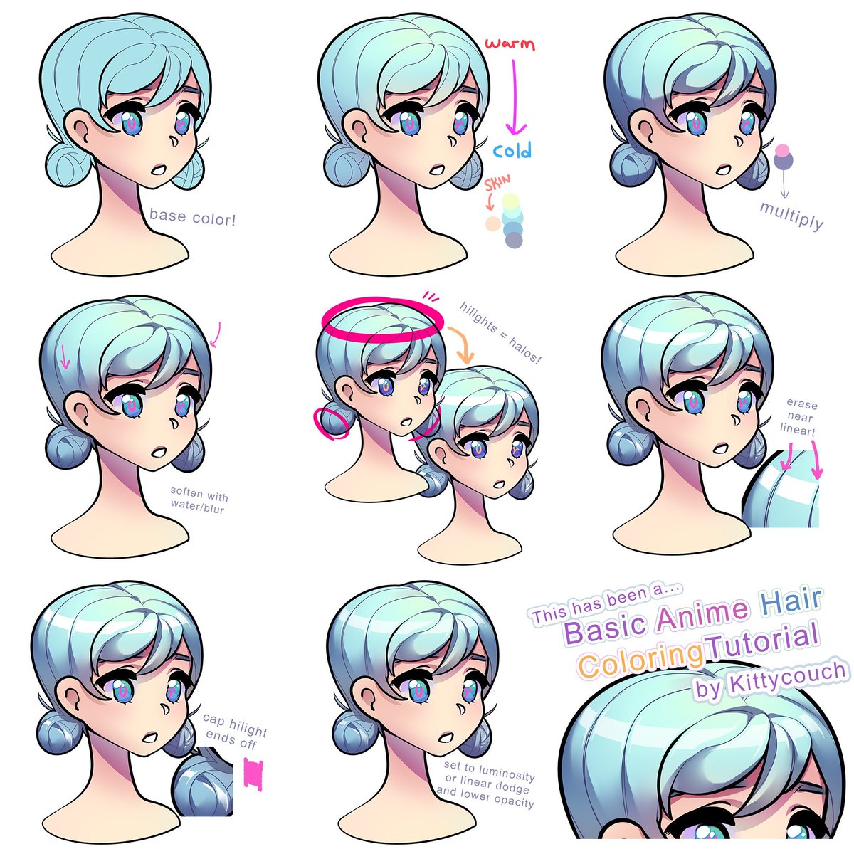 How to Draw Anime Girl Hair for Beginners 6 Examples  GVAATS WORKSHOP