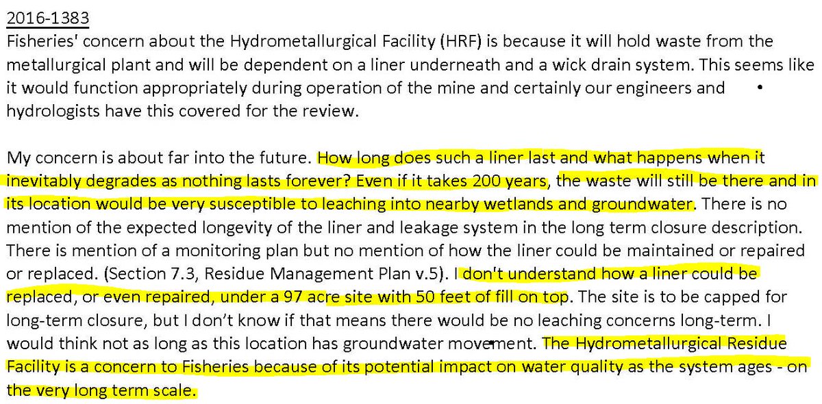 polymetpapers's tweet image. DNR Fisheries Supervisor: PolyMet hydrometallurgical waste would inevitably escape liner and leach into wetlands and groundwater #PolyMetPapers polymetpapers.wordpress.com/2018/01/12/the… #mnleg