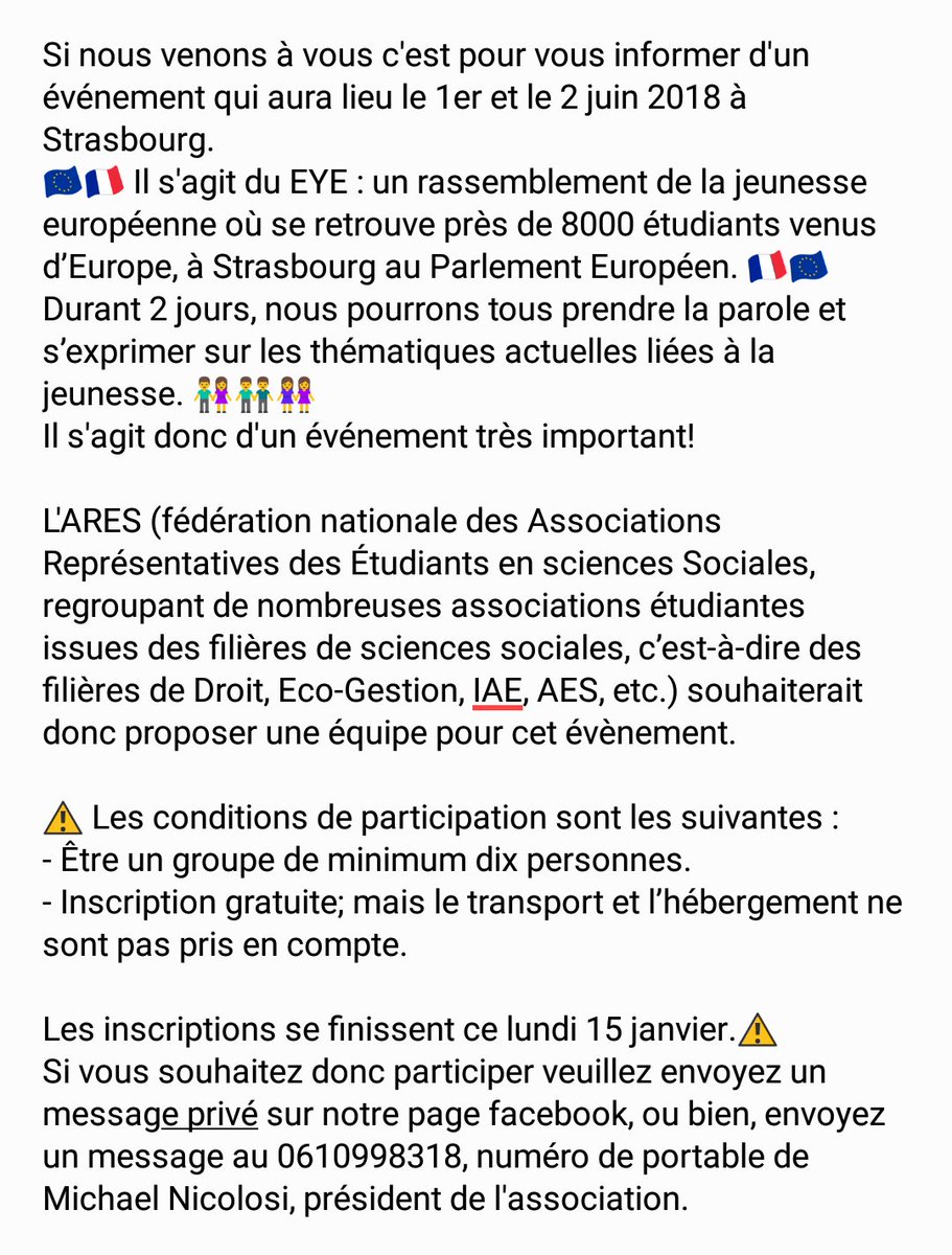 AEDAvignon's tweet photo. Bonsoir à tous et à toutes ! 🙋🙋
L'AED espère que vos vacances se déroulent à merveille ! 
Ci-dessous un long texte (oui on sait) mais nous vous invitons à le lire c'est très important ⚠️⚠️

@UnivAvignon 
@fede_ARES 
#strasbourg #etudiants #droits #france #europe https://t.co/mP9z3I8CLw