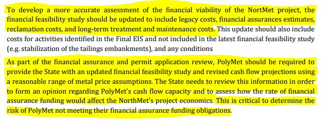 polymetpapers's tweet image. DNR financial consultants: Updated PolyMet financial statements "critical to determine risk" to MN taxpayers, should be part of "permit application review." (FYI: this hasn't happened) #PolyMetPapers #mnleg  files.dnr.state.mn.us/lands_minerals…