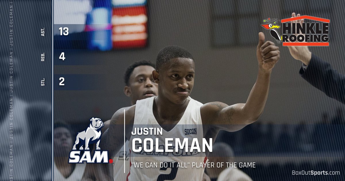 SamfordSports's tweet image. Justin Coleman was last night's “We Can Do It All,” Player of the Game, brought to you by Hinkle Roofing! Join us at home again, on January 18th, at 7PM, in the Pete Hanna Center and see who our next Do It All Player of the Game will be!