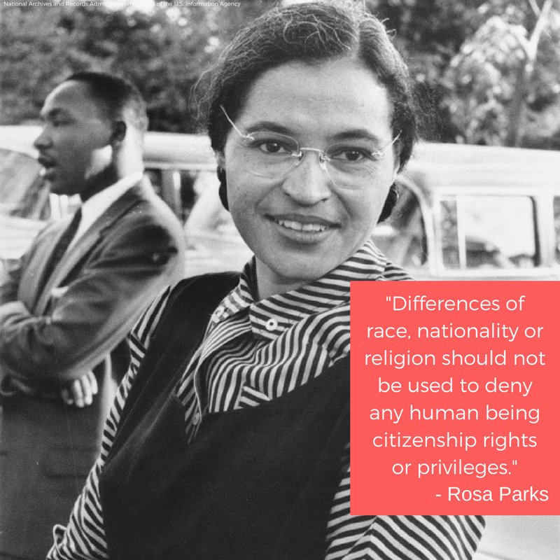 "Racism is still with us. But it is up to us to prepare our children for what they have to meet, and, hopefully, we shall overcome." -- Rosa Parks #FridayFeeling
