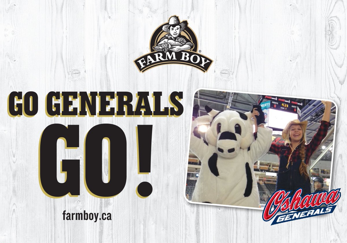 FarmBoy's tweet photo. Going to see the @Oshawa_Generals host the Firebirds tonight? Join Lulu and Farm Hand for a chance to win a Farm Boyโข Gift Card!
#GoGeneralsGo #GensNation https://t.co/ZA46TR3Ni5