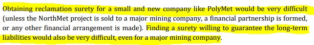 polymetpapers's tweet image. DNR financial consultants: "very difficult" for even a major mining company to find a surety bond as financial assurance for long-term liabilities at PolyMet site #PolyMetPapers #mnleg files.dnr.state.mn.us/lands_minerals…
