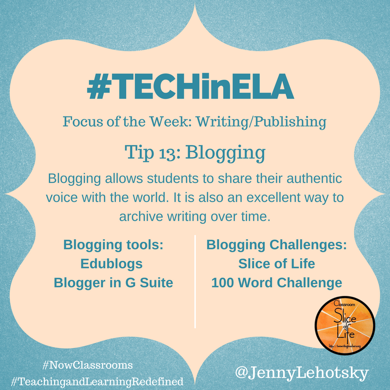 JennyLehotsky's tweet photo. Day 13 #TECHinELA Blogging tools and challenges to get students blogging. My go to bloggers: @BigTimeLiteracy @leahod @pernilleripp 
 https://t.co/yAZksweJVd #SOL18 @sshubitz
https://t.co/Ndk5FKC6G7 https://t.co/NnMEa1K9U4

#TeachingandLearningRedefined #Nowclassrooms #d100pride https://t.co/Z5SiuNdHKS