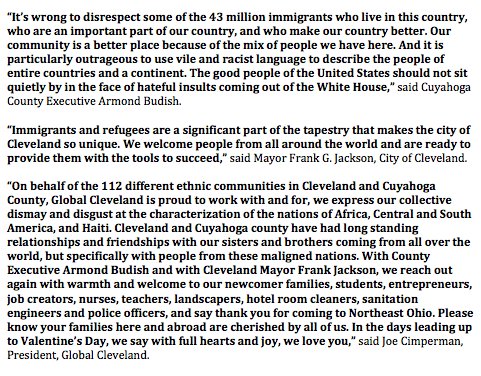 GlobalCleveland's tweet photo. Cuyahoga County, City of Cleveland &amp; Global Cleveland Issue Statements on President Donald Trump’s Immigration Protection Remarks @CityofCleveland @CLEMayorJackson @CuyahogaCounty @ArmondBudish @joecimperman https://t.co/kpc8WEPI4s https://t.co/ljSvbnqR7F