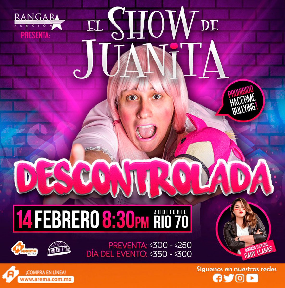 Monterrey⛰️🏞️⛰️  

Próximo 14 de febrero <a href="/RangarFuncion/">Rangar Función ®</a> presenta por primera vez en el <a href="/AuditorioRio70/">Auditorio Río 70</a> a la niña más caballona y bipolar de México: <a href="/juanita_bipolar/">Juanita Bipolar</a>.