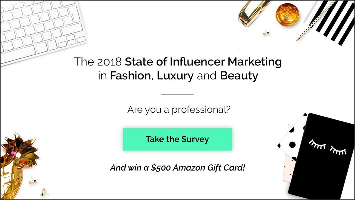 Brand Partners! Do you work in #Fashion #Luxury or #Beauty? Have you collaborated with influencers in the past? Then we'd love for you to participate in our survey! Take this quick 5-minute survey &amp; enter to win a $500 <a href="/Amazon/">Amazon</a> gift card! bit.ly/2CIxviC
