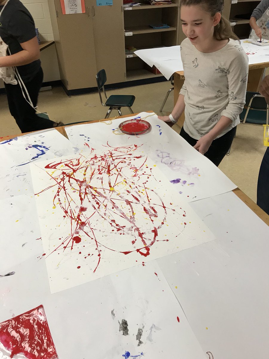 BJMcCabe1's tweet photo. NHE students are creating their own action art pieces after studying the works of Jackson Pollock. #rocketlearning https://t.co/kkXaCNL63J