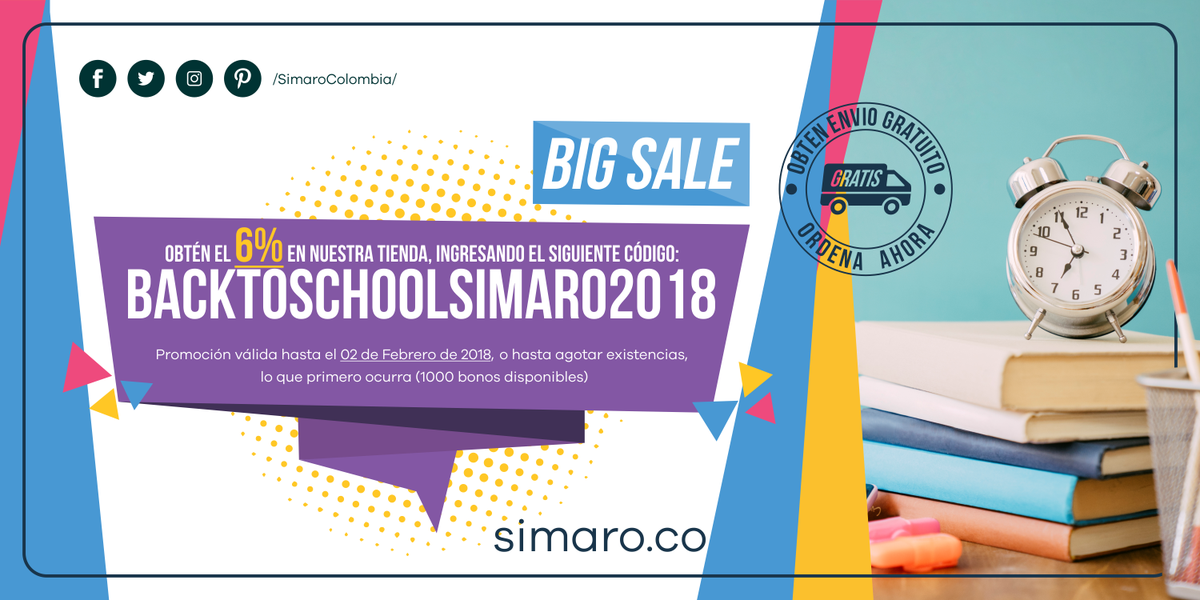 SimaroColombia's tweet photo. Llega el gran SALE para el Regreso al Colegio 👉🏻 https://t.co/7TdEye643D @SimaroColombia #BACKTOSCHOOLSIMARO2018 #SimaroColombia #Sale #EnvioGratis #BackToSchool2018 #RegresoAClases #School #LoEncontramosPorTi #TiendaOnline #Novedades #Compras #Regalos #Descuentos #ECommerce https://t.co/hUI7VyWM61