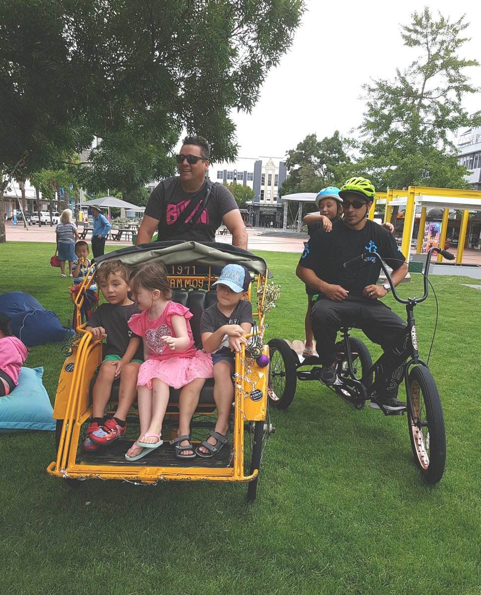 CaigerNancy's tweet photo. Thanks Phillip @Philpress #RoughRiderRickshaws and Daniel #ElectrifyNZ @RiverRidersNZ the kids love their rides. And this big kid loved hers too. You guys rock. #lovethetron #communitygoodness #ebikes #rickshaws https://t.co/u4SLExIp4s