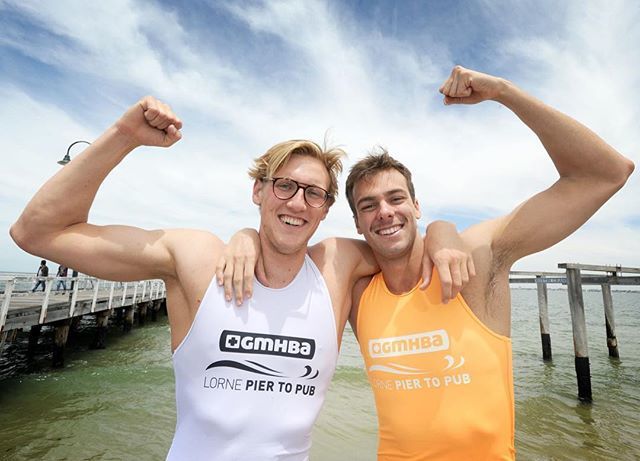 heraldsunphoto's tweet photo. Olympic champion Mack Horton and Italian swimming star Gregorio Paltrinieri are both ready to tackle the iconic Lorne Pier to Pub race this afternoon. Picture: Andrew Henshaw #heraldsun #lorne #lorneslsc #piertopub #oceanswim #swimming #international #s… https://t.co/IuDxEsiBO0 https://t.co/S9wUOqwaIV