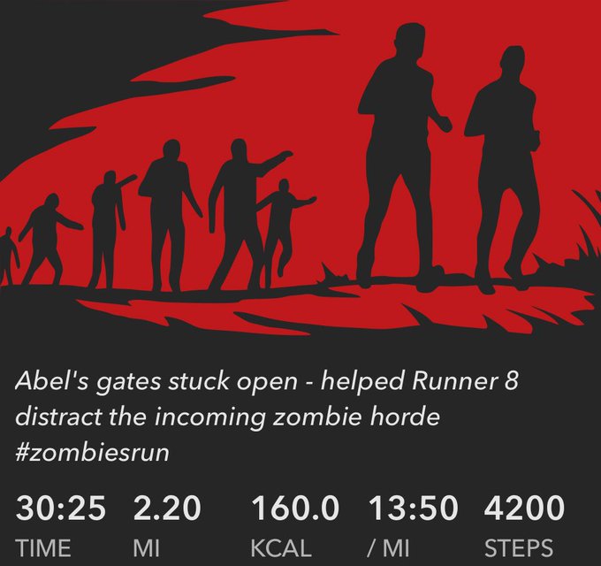 Abel's gates stuck open - helped Runner 8 distract the incoming zombie horde #zombiesrun https://t.c