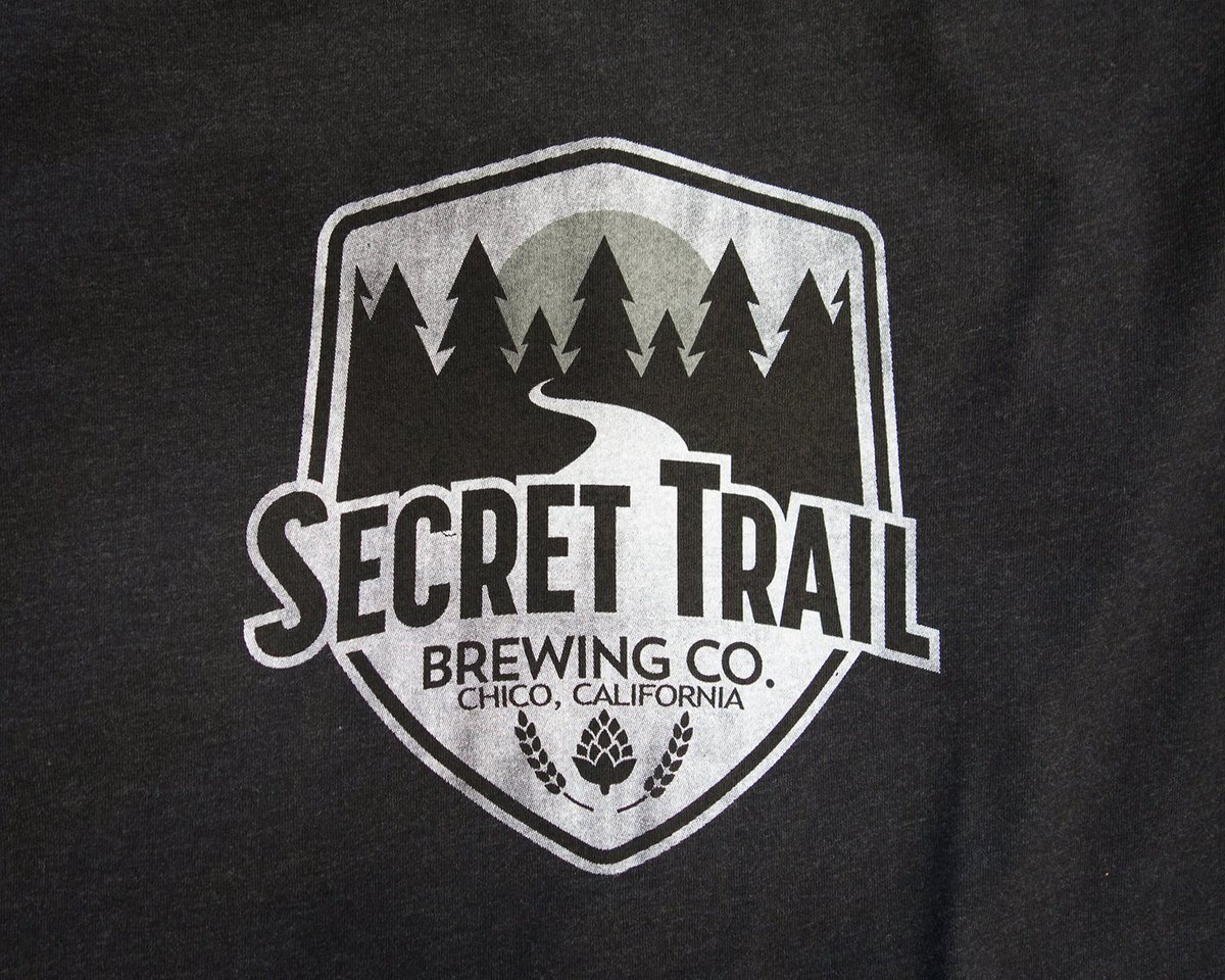 Grayscale version of the Secret Trail Brewing Company's logo that went on long sleeves and sweatshirts #screenprinting #craftbeer #customapparel #chicoca