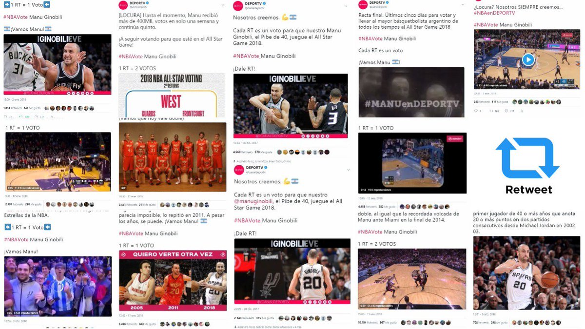 Sólo unos días bastaron para que la cuenta del canal público de deportes <a href="/canaldeportv/">DEPORTV</a> juntara más de 54 mil votos para...

#NBAVote Manu Ginobili
1 RT = 1 VOTO

Seguí dando RT. Estamos preparando una movida especial para este domingo a la noche, ya sobre el final de la votación.