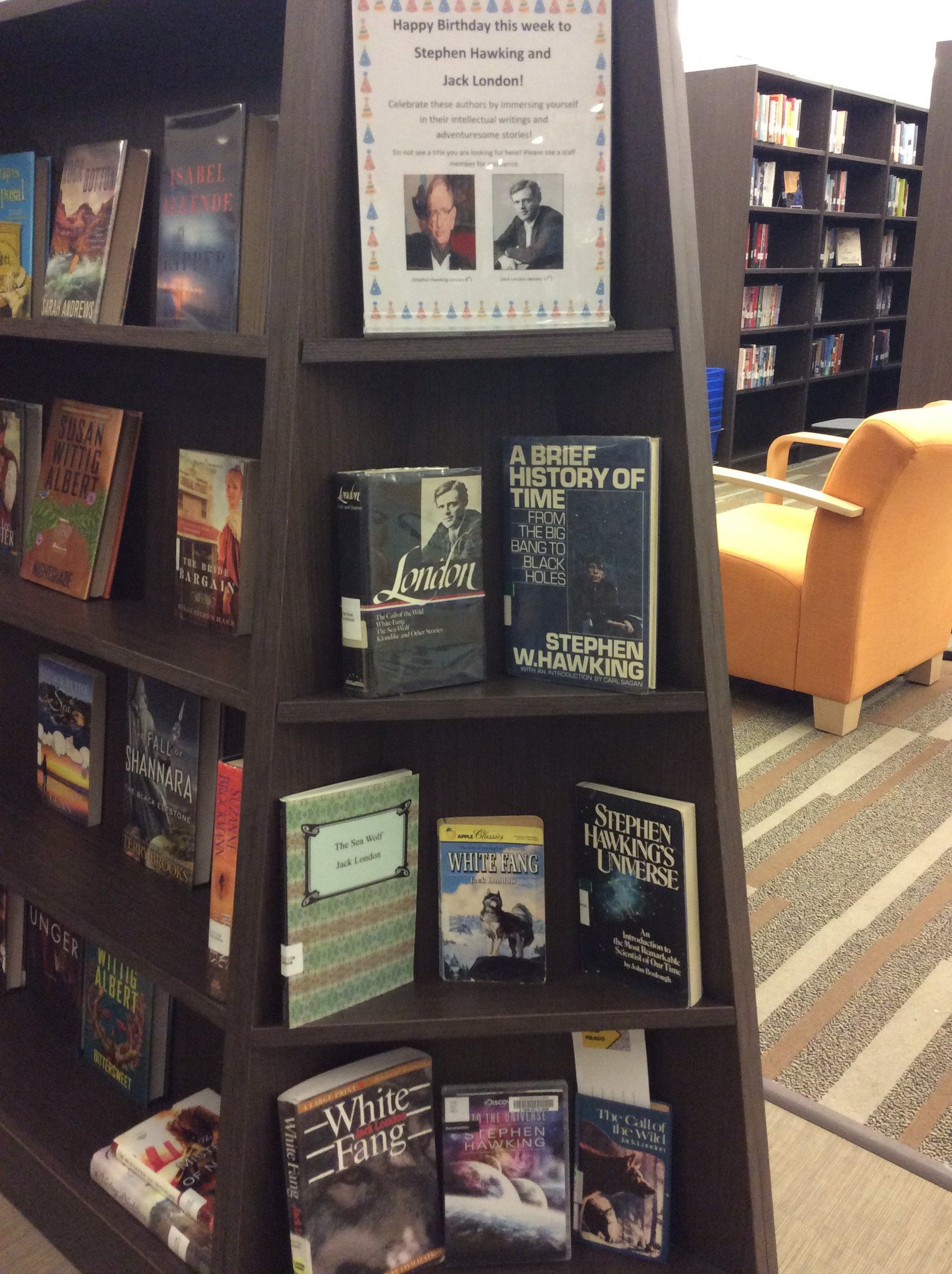 Happy birthday to Jack London and Stephen Hawking! Check out some of their best works at the library. 