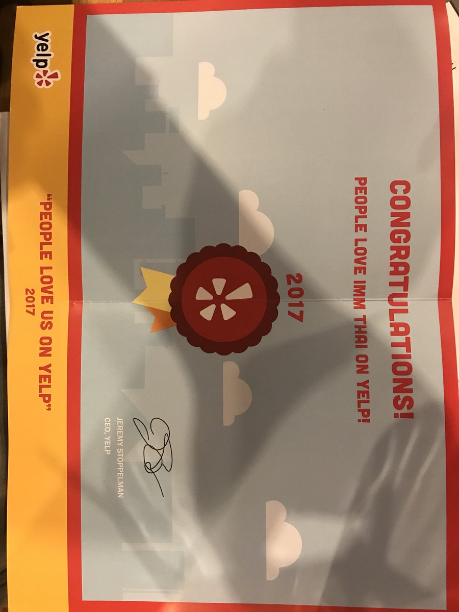 ImmThai's tweet photo. We got award from Yelp https://t.co/tfcm1Gsehq
