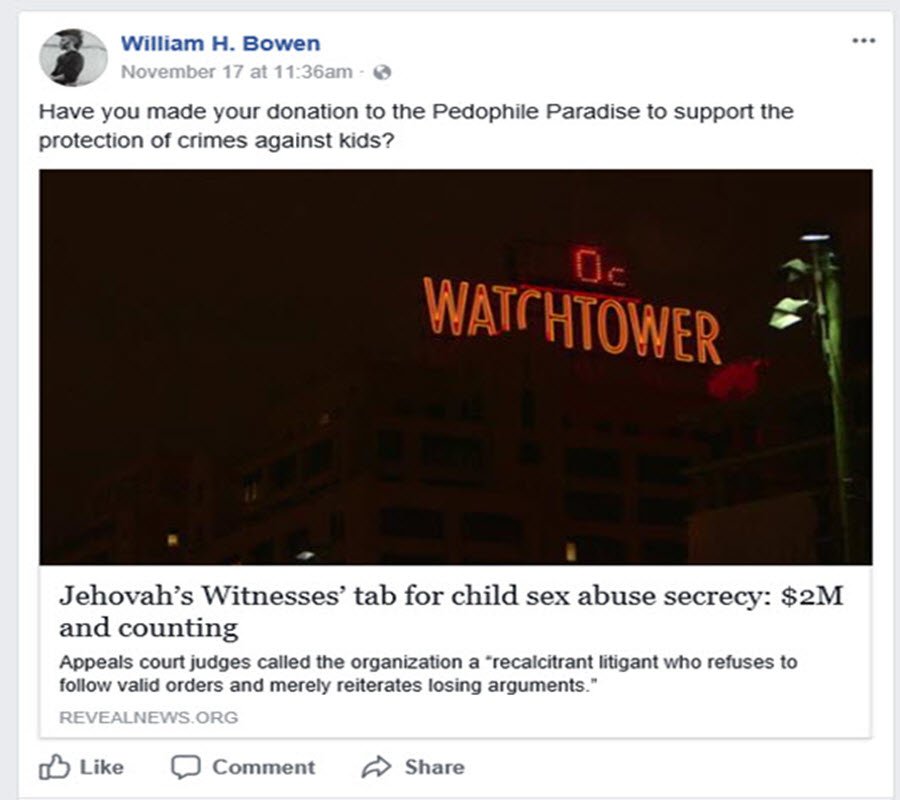 RelentlessEye's tweet photo. @juliaavery @CTUUSA Have you donated to #Jehovah's  worldwide pedophile preaching work this month yet? $2Million tab &amp; counting for hiding that Pedophile database. Spare some change? https://t.co/1xG6S2lLWe