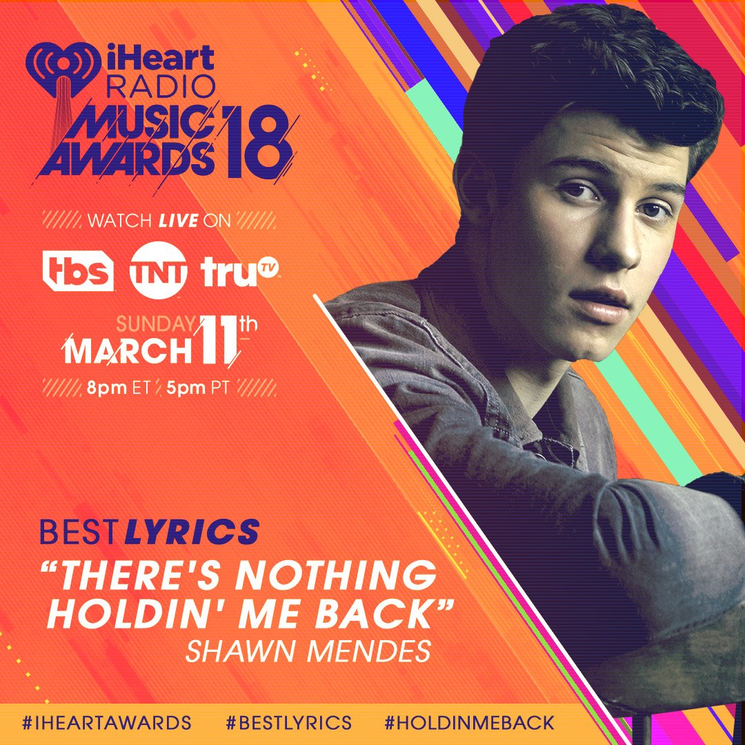 iHeartRadio's tweet photo. There's nothing #HoldinMeBack from voting for @ShawnMendes for #BestLyrics... wbu? 💫 #iHeartAwards https://t.co/5PSh68IHqU