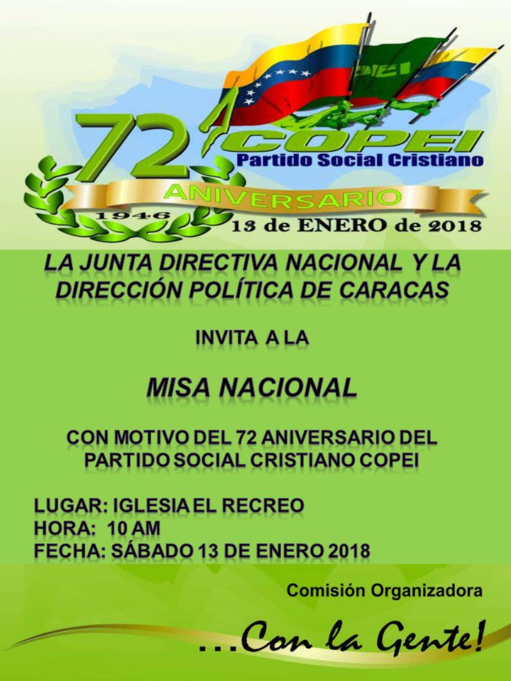 Copei cumple este 13 enero, 72 años luchando por la democracia, la libertad y lo mejor para Venezuela.