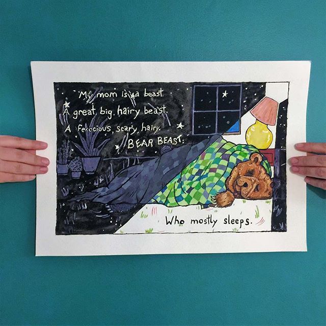 srlsutton's tweet photo. the original #bearbeast before the #story began. I now have about a third of my storyboard complete with still a long, exciting way to go! #illustration #childrensillustration #watercolor #kidslit https://t.co/HFveWWbFHJ https://t.co/ADJcP7vXK7