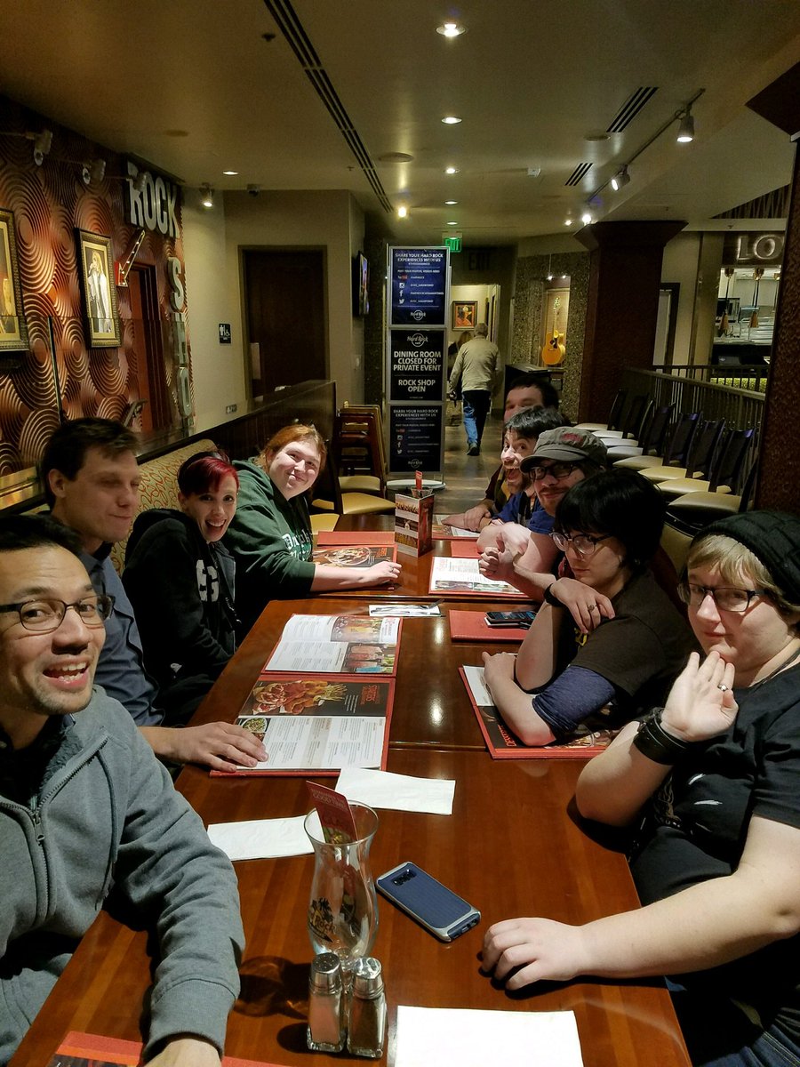 InevitableErin's tweet image. Team Alpha Danger Cheese at the Hard Rock Cafe! #VGAPAX #grouptwo