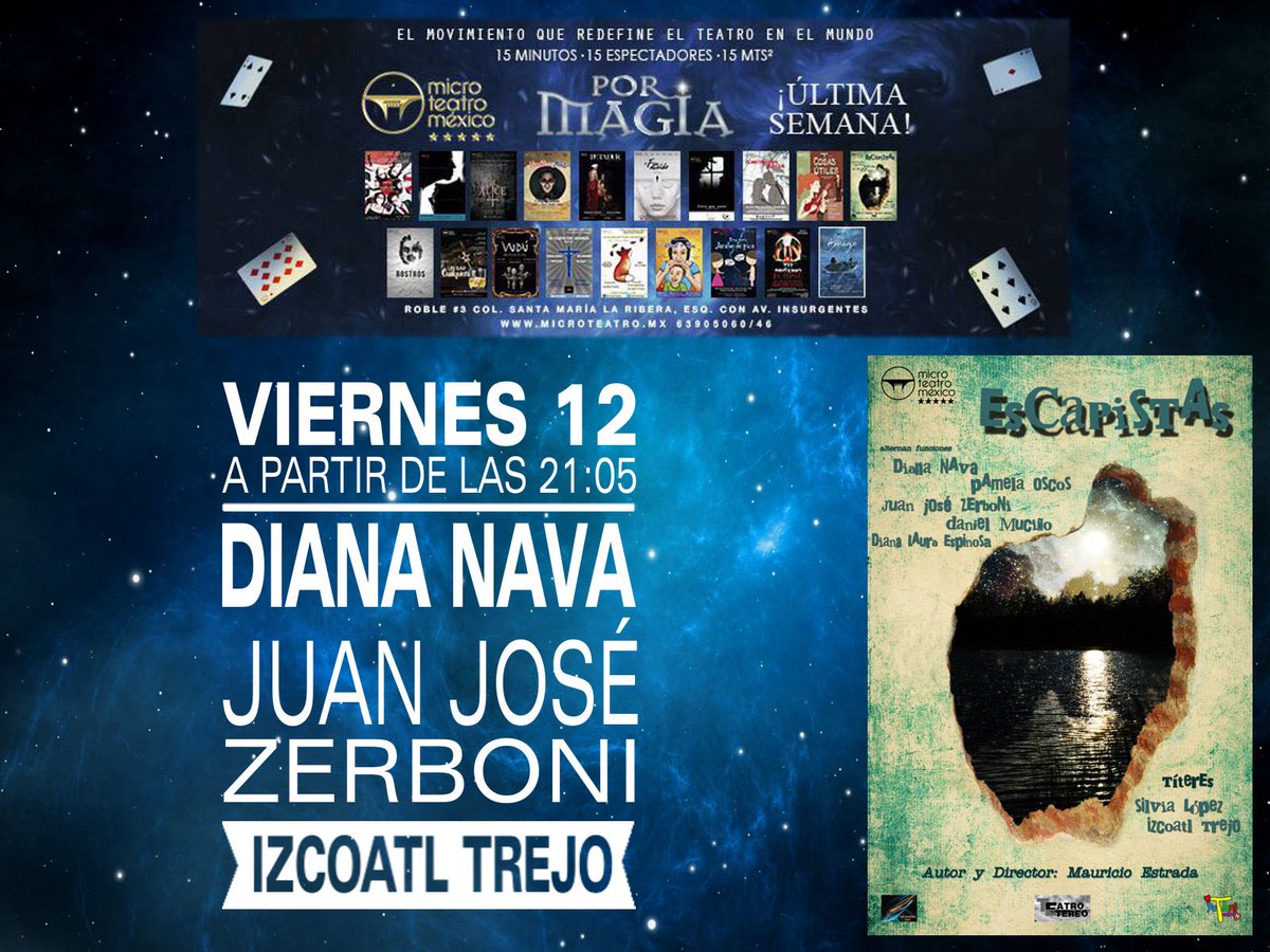 ElTangoPatronMt's tweet photo. A unos minutos de que abra la taquilla de @MicroTeatroMex, ve y #armatucombo golfo con @EscapistasMT_Mx @Betadur_MT @VuduObra en el último viernes de la Temporada #porMagia o un megacombo con @RostrosMT @ElFinDelMundoMX @RobleClaroMex #SomosMicroteatro #microteatromexico https://t.co/joqRnasDVq