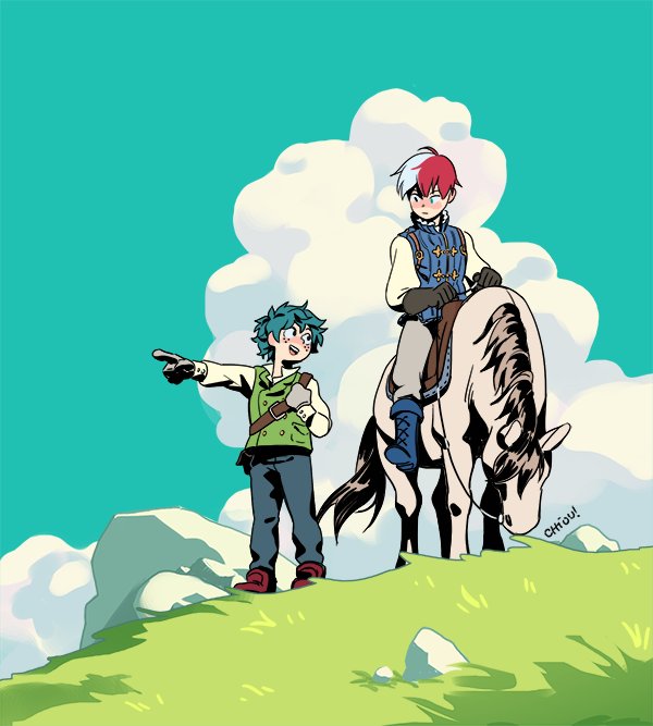 chitchatchiou's tweet image. I forgot! Here's the full image of my piece for a BNHA zine :)