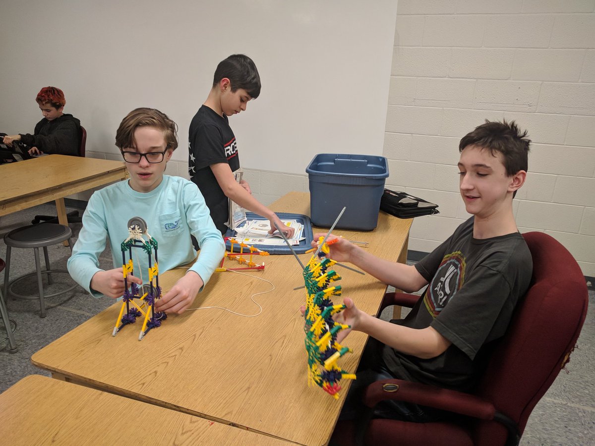 8th graders learning about simple machines using <a href="/KNEX/">K'NEX Brands</a>.  They were especially proud to get the clock running! #STEM #BMSthePlace2B #BCSDEaglePride