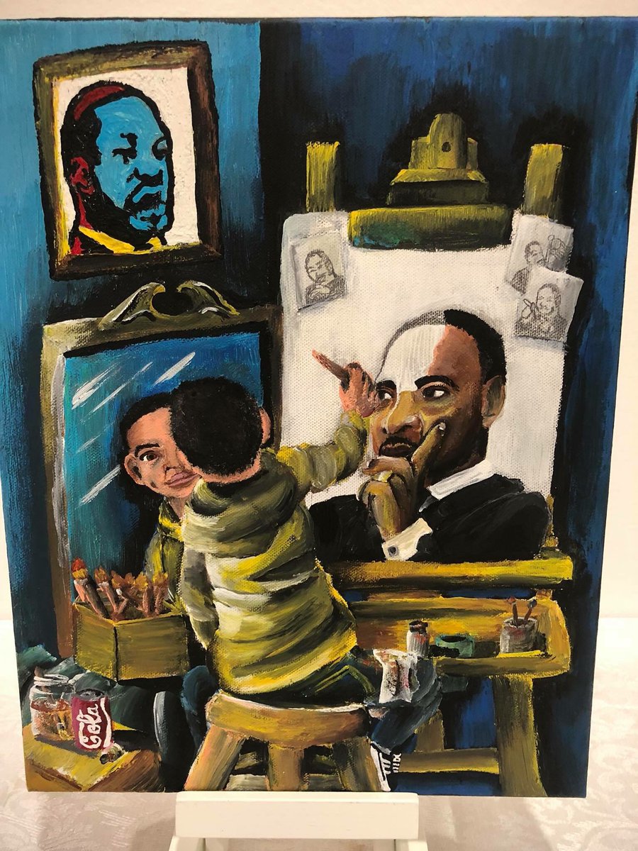 rafranzdavis's tweet image. My nephew @BraedenArt piece that he painted for my hometown’s Martin Luther King Jr. Oratorical Art Contest. He’s at the public library right now showing. He’s 13. No art classes ever, other than YouTube. Read his description too.