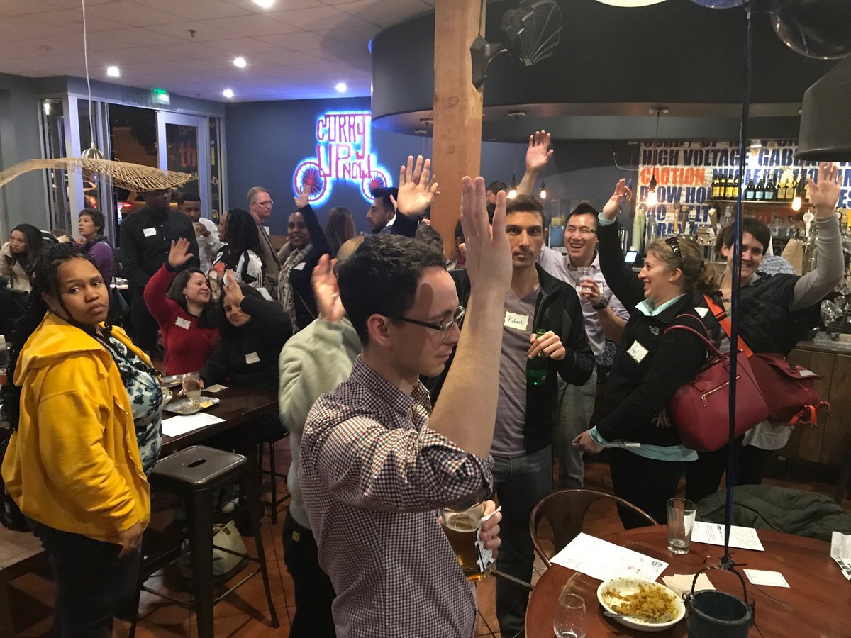 RadicalSTEMMEd's tweet photo. What teachers at #creatingbalance2018 do to get attention for a raffle drawing at the bar https://t.co/WcGTECLQGX