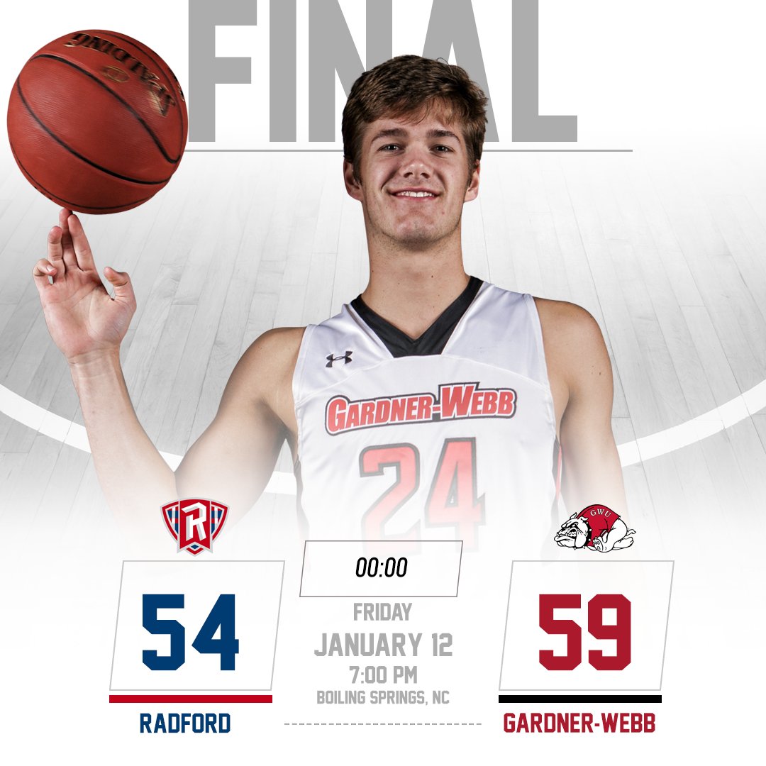 GWU_MBK's tweet photo. FINAL SCORE!!! @GWU_MBK moves into first place in the Big South standings with 59-54 win over Radford on a fun Friday night. Zeck's free throws with 14.9 seconds left sealed it! #WinTheDay https://t.co/xCH6w8rIIO