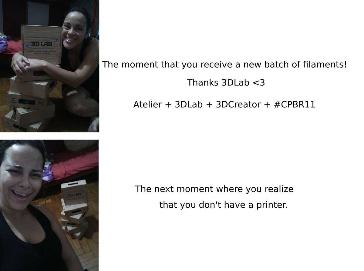 lays147's tweet photo. About #3DPriting and new batch of #filaments: Can't wait for the #CPBR11 Thanks #3DFila for this batch! <3 https://t.co/Ok62VHfL4l