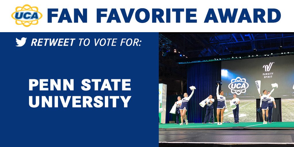 UCAupdates's tweet photo. UCA College Game Day Championship Coed Fan Favorite:

RT to vote for @PSUcheerleading #UCAnationals https://t.co/a90OXiTD6h