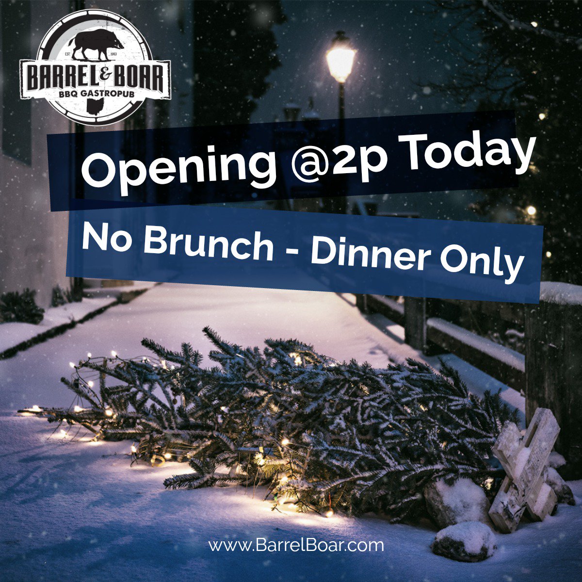 Due to the storm we have adjusted hours for Saturday, 1-13-18, and will not be serving Brunch on Saturday. #creeksidegahanna #gahanna #bbqsuccess  BarrelBoar.com