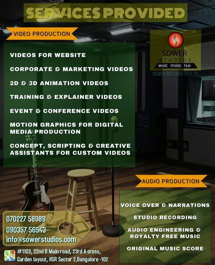 hippie_huduga's tweet photo. Dear Folks,
#SowerStudios now provide all kinds of *Audio & Video Services*
services for Corporate events, commercials, Weddings films, Short and feature length films, are undertaken here.
Music Production,VoiceOvers, Audio Recording & Sound Design done here. https://t.co/FDs0GikLap