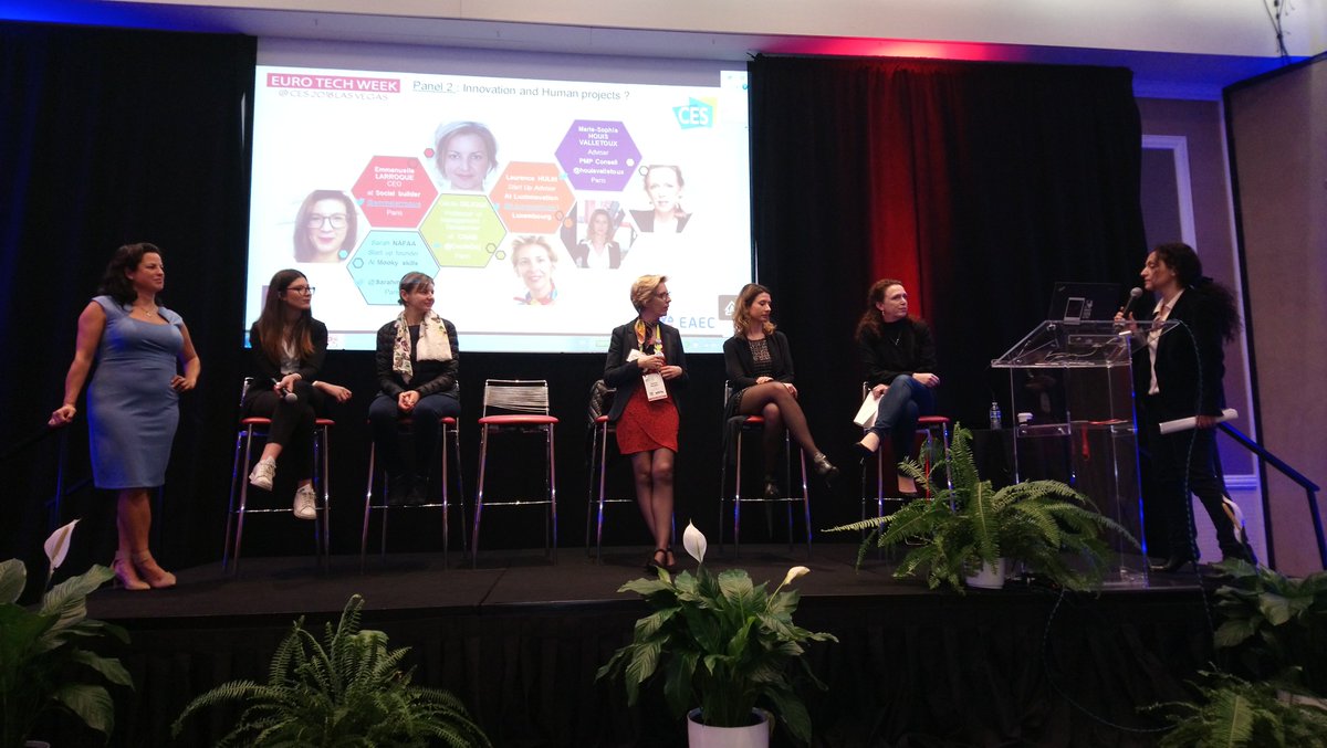 Conférence "women in Tech" co-animée par <a href="/FahimaSadaoui/">Fahima Sadaoui Ramos</a> et <a href="/olsonurtecho/">Natalia</a> à @EuroTech_BL , en marge du #CES2018 
➡️mise en lumière de success stories de femmes #entrepreneurs dans le #numerique 
 #JamaisSansElles
