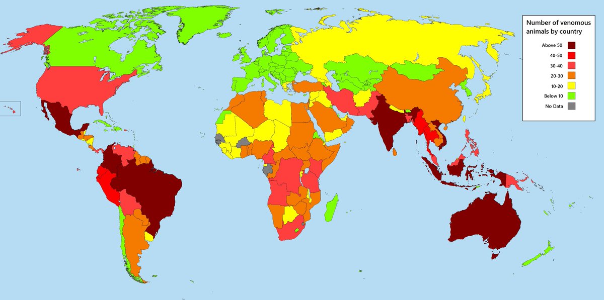 Simon Kuestenmacher On Twitter Map Shows Number Of Venomous Animals By Country Australia Doesn T Surprise Anyone Surprised Though That Madagascar Ranks So Low Source Https T Co Bslyt1dsgx Https T Co Vz9yedgso6